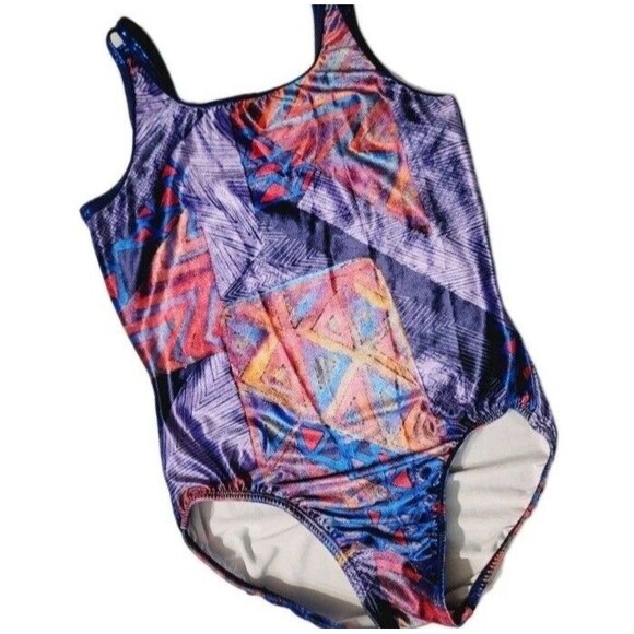 GK Elite VTG Retro Abstract Velvet Tank Leotard Bodysuit Sleeveless AL Adult L - Picture 1 of 15